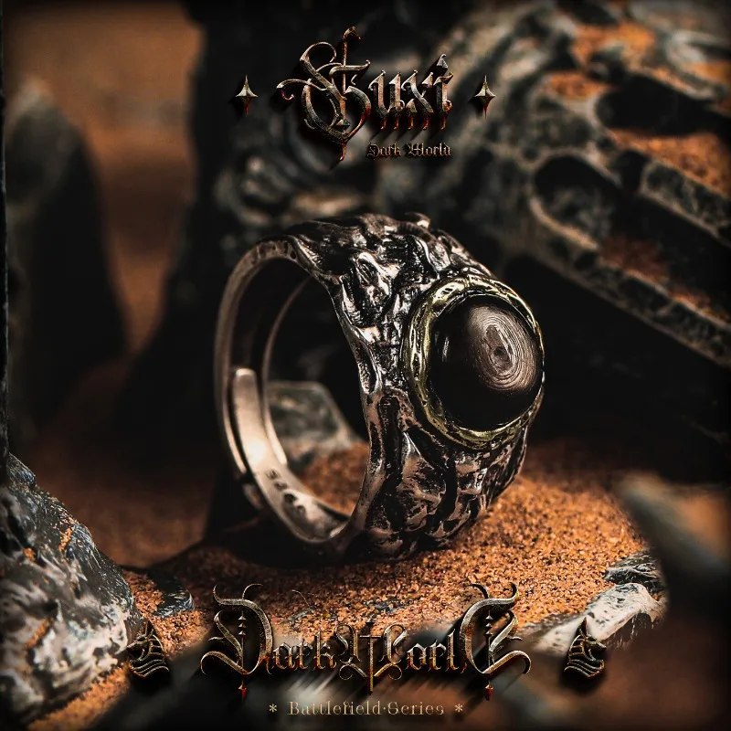 

Ashes Themed Vintage Ring Men High-end Feel Gold Luck Stone Gemstones 925 Silver Rings Adjustable Customized Jewelry