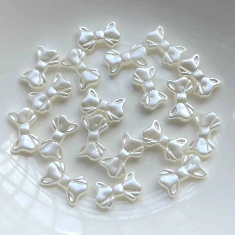 30 Uds ABS BowKnot cuentas sueltas blanco agujero recto perlas de imitación DIY cuentas accesorios de joyería hechos a mano 9*15MM