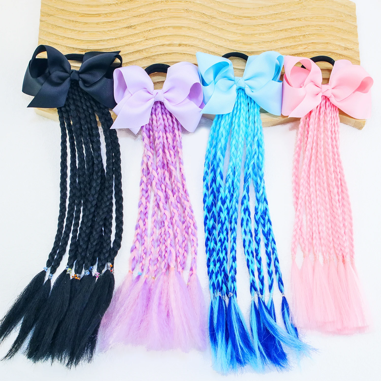 Girls Hair Bows Dirty Braids Colorful Twist Tie Wigs Ponytail Kids Hair Accessories 4\'\' Hair Bows Rubber Bands Princess Headwear