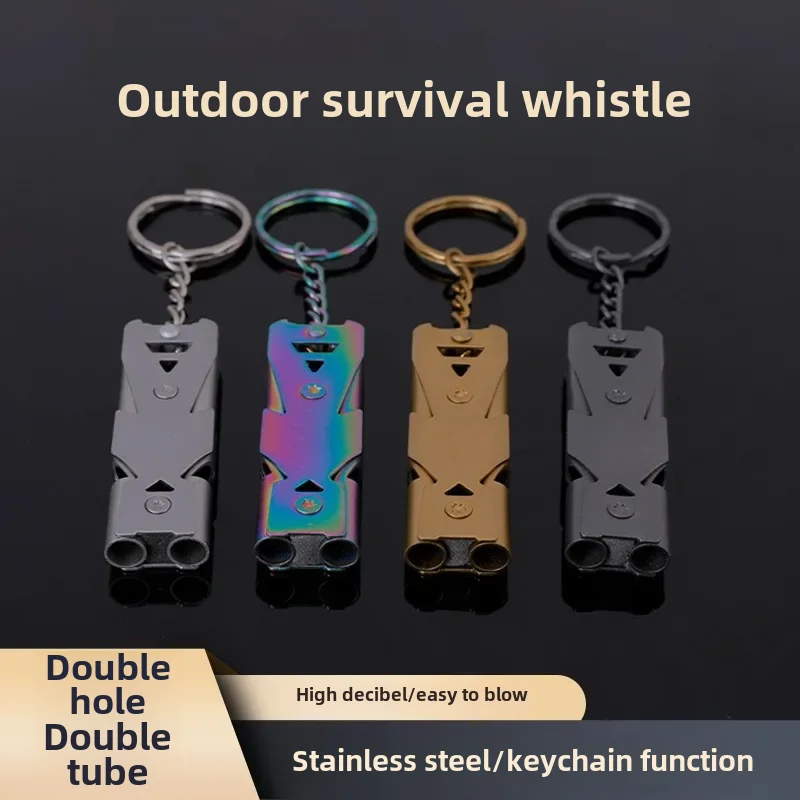 New Dual-band Whistle, Sound Whistle, Double-tube High-frequency Whistle, Aluminum Alloy Metal Survival Whistle, Outdoor Whistle