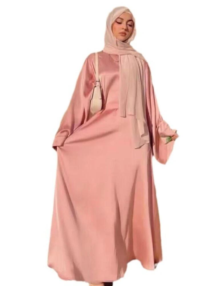 Eid Arab Muslim Party Dress for Women Abaya Long Sleeve Jalabiya Long Dresses Satin Kaftan Vestidos Dubai Ramadan Gown Robe 2024