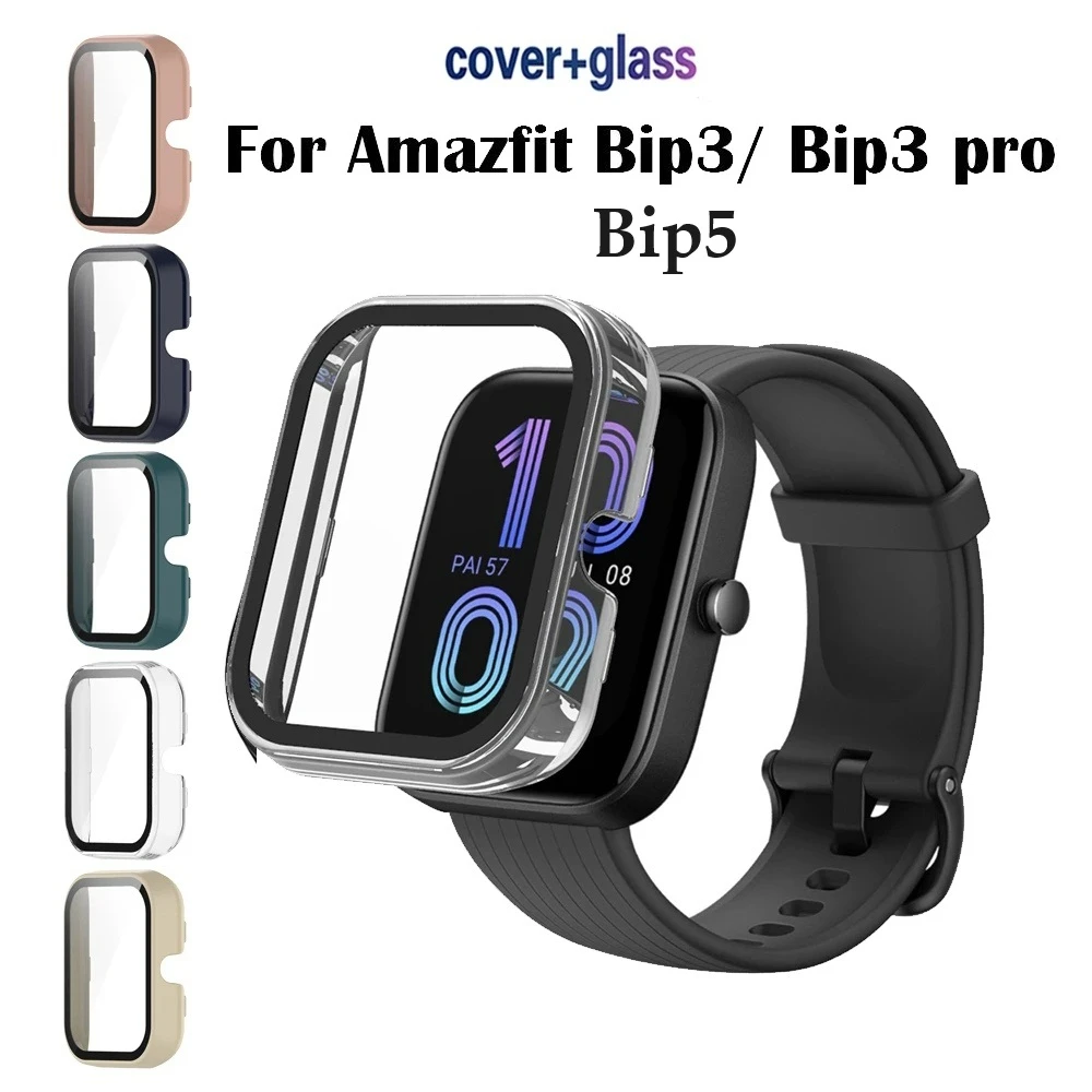 

Screen Protector For Huami Amazfit Bip3 Bip5 Bip 5 3 pro Hard PC Frame Bumper Cover Case + HD Slim Tempered Glass Anti-scratch