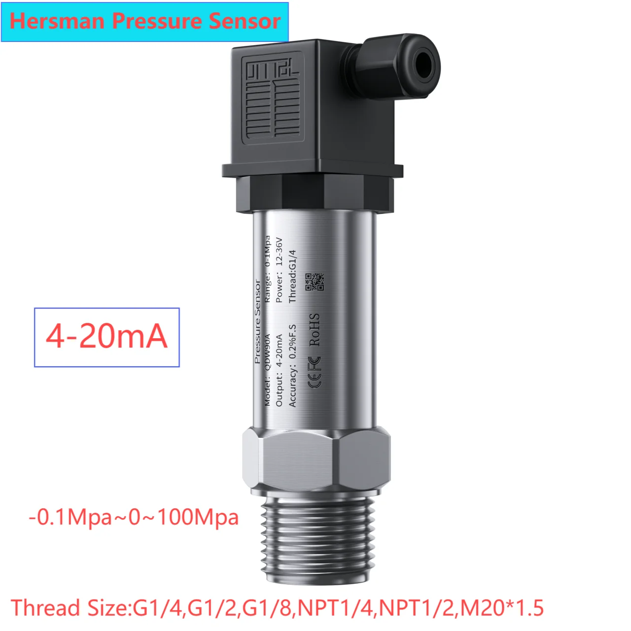 4-20mA Pressure Transmitter 2.5Mpa 50Mpa 15Mpa 16Mpa 70Mpa  Hersman Pressure Sensor NPT1/4 G1/2 Pressure Transducer for Oil