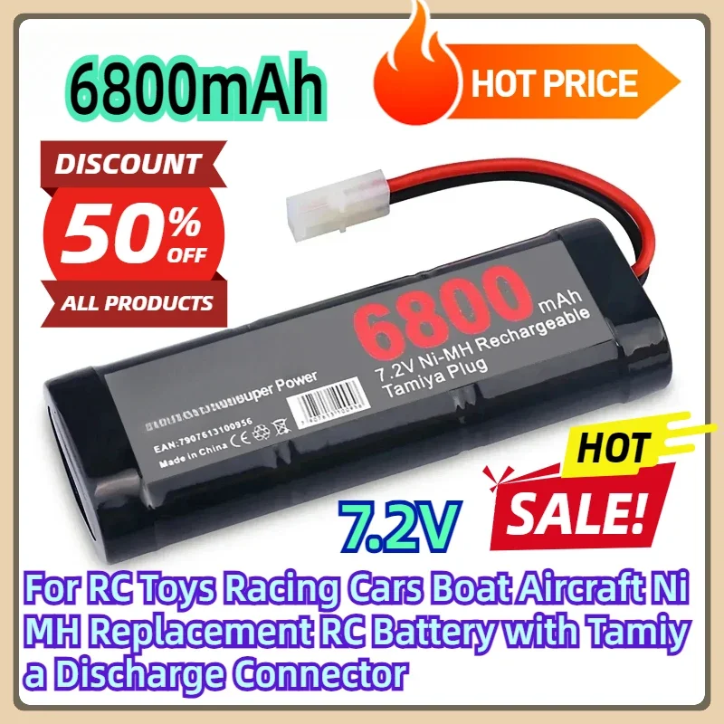 For RC Toys Racing Cars Boat Aircraft 7.2V 6800mAh NiMH Replacement RC Battery with Tamiya Discharge Connector