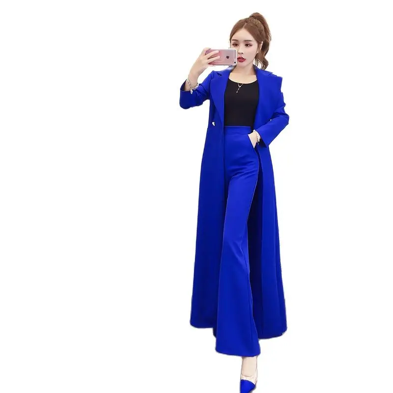 

Fashion Royal Sister Set Autumn And Winter New Temperament Long Windbreaker High Waist And Wide Leg Pants Two-Piece Set