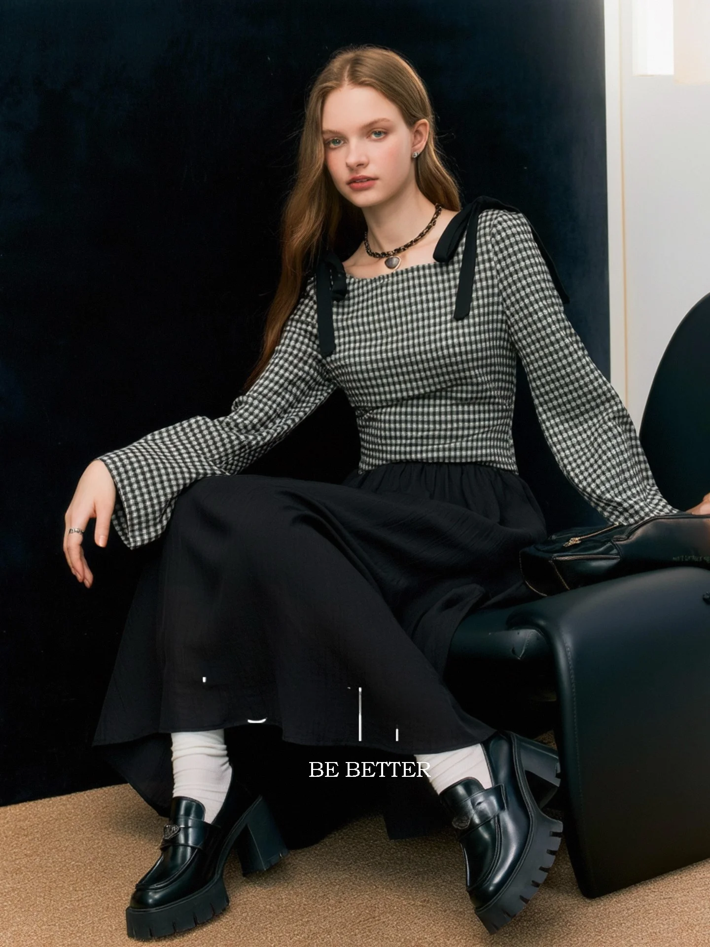 

Modern Retro Short Shirt Women's Spring New Knot Plaid T-shirt Top Fashionable Korean Style Commute Wind Regular Sl...