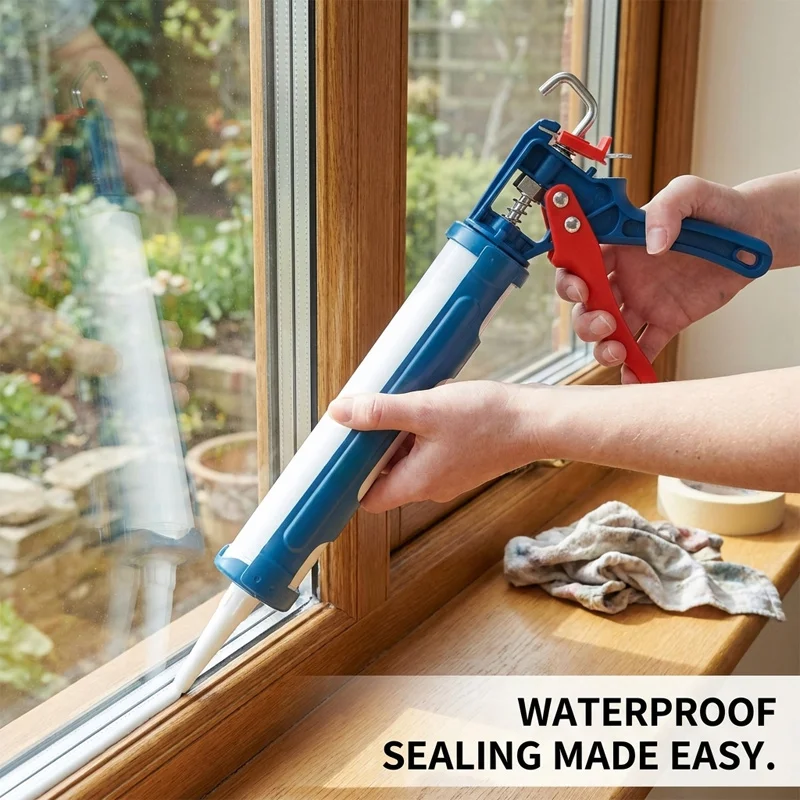 9 Inch Cradle Caulking Gun 360 Degree Rotating Barrel Heavy Duty Hand Tool Drip Free Push Rod Sealant Application Window Glazing
