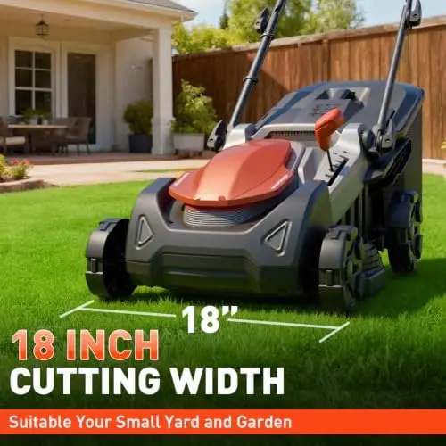18 Inch Electric Lawn Mower Cordless, 2×20V 5.0Ah Battery Powered Mower | 3600 RPM Brushless Motor, 45W PD Fast