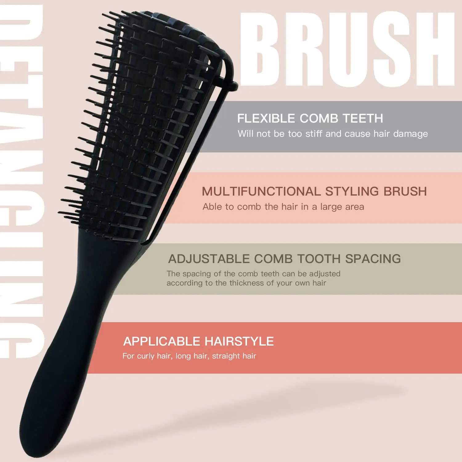 5 Pcs Detangling Brush Set，Curly, Wet/Dry, Black Hair, Flex Detangling Brush set for Hair Style and Cuting, Easy Clean in Daily