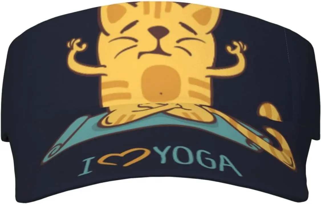 Sport Sun Visor Hat I Love Yoga Theme Cartoon Cat Lightweight Sun hat Cap for Outdoor Travel