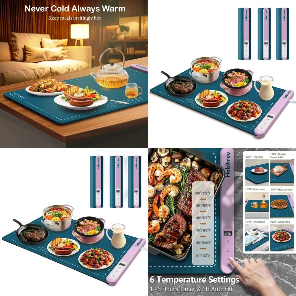 

Набор силиконовых ковриков для подогрева пищевых продуктов, 6-уровневый контроль температуры, катаются и легко чистится, идеально подходит для вечеринок и ежедневного использования (синий)