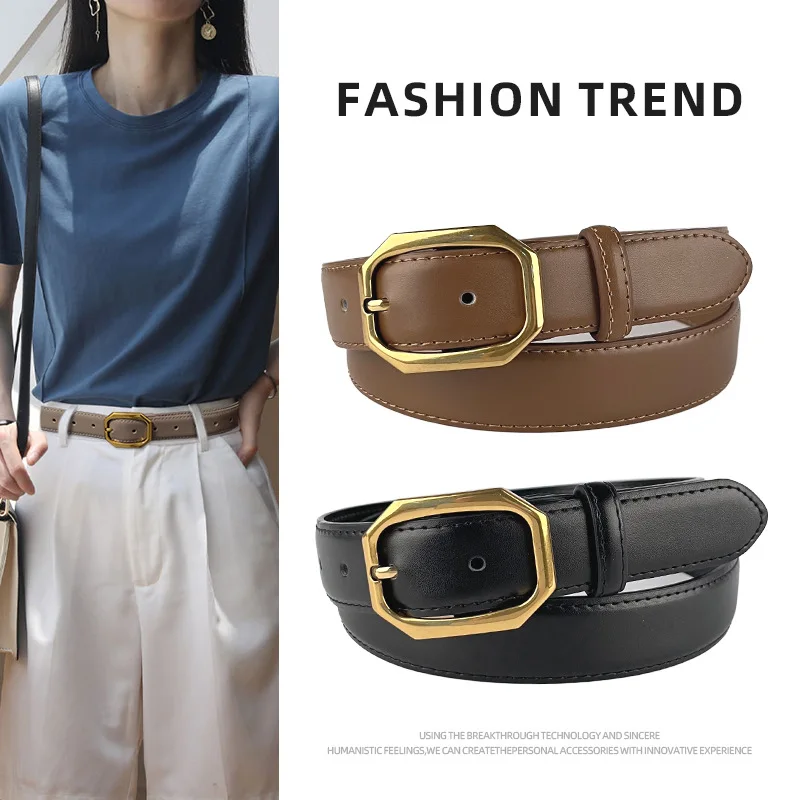 

New Car Line Design Leather Gold Pin Buckle Women Belt Fashion Jeans Causal Pants Dress Shorts Belt for Ladies
