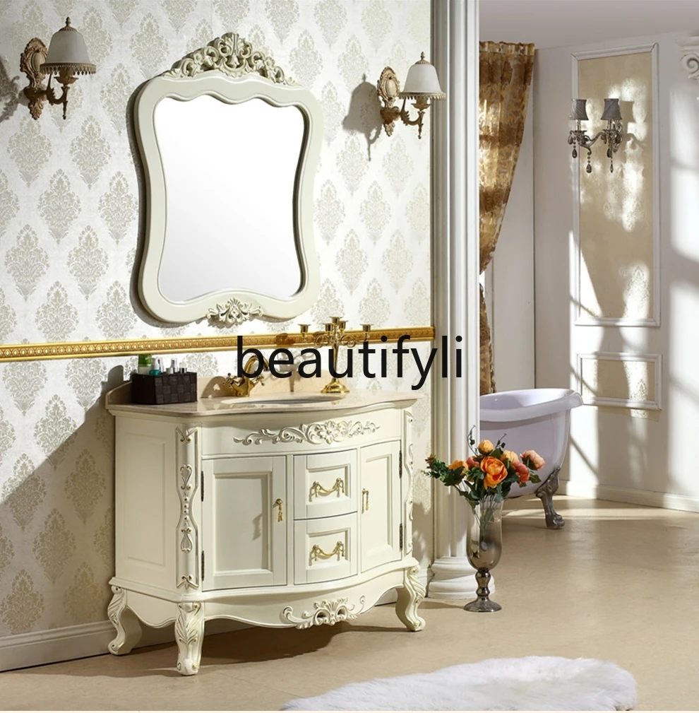 

European bathroom cabinet Floor-to-ceiling bathroom washbasin combination oak antique bathroom cabinet customization