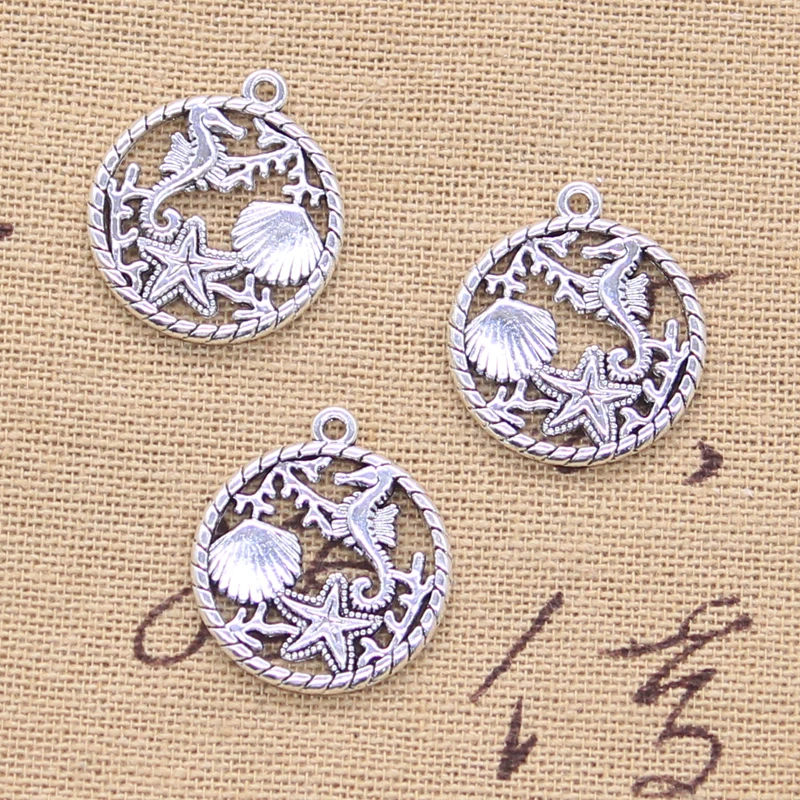 20pcs Charms Ocean Seahorse Starfish Scallop Shell 23x20mm Tibetan Silver Color Pendants Antique Making DIY Handmade Craft
