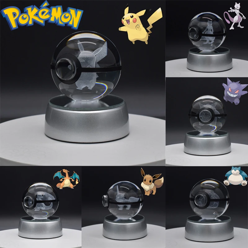 

Pokémon Glass Crystal Ball Anime Pikachu Gengar Snorlax Glow Colorful Ornament Home Decoration Kids Toy Holiday Birthday Gift