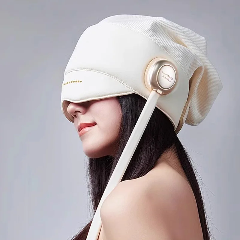 Masajeador de cabeza para dormir R2, gorro de masaje para el cuero cabelludo, masajeador de ojos Cervical, reproductor de música Bluetooth, 4 niveles de intensidad de masaje