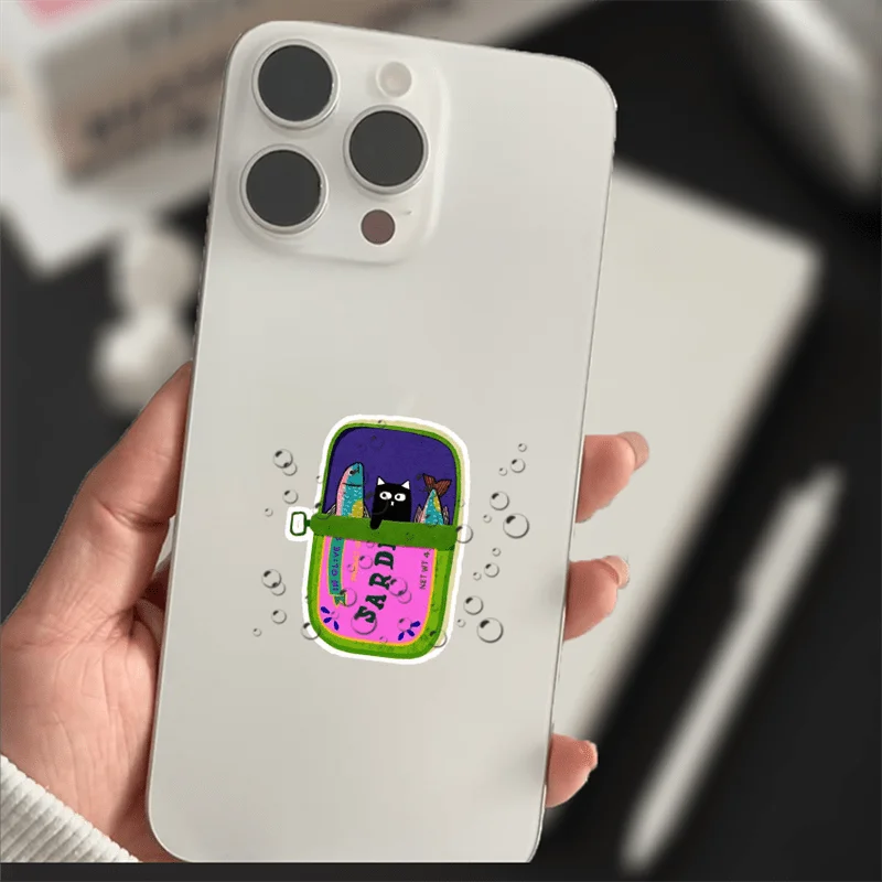 

Perfect for laptops, water bottles Vivid Sardines Cat Vinyl Patch - Vibrant underwater scenes with fish, coral and bubbles