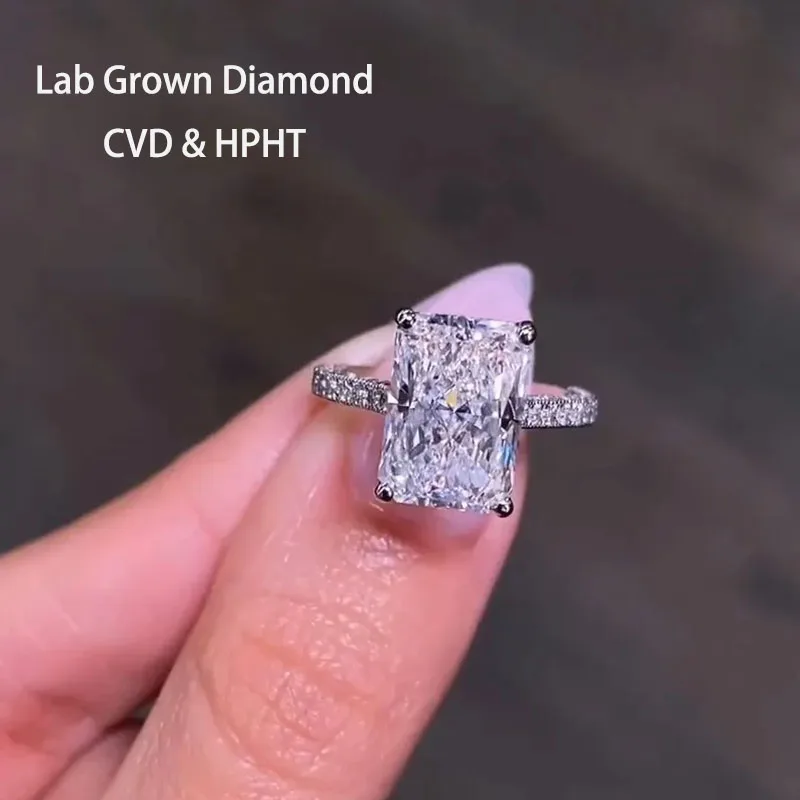 5CT Radiant Cut Lab Grown DEF / VS VVS IGI Certification Diamond Ring 14K 10K Solid Gold Engagement Ring Bridal Wedding Ring