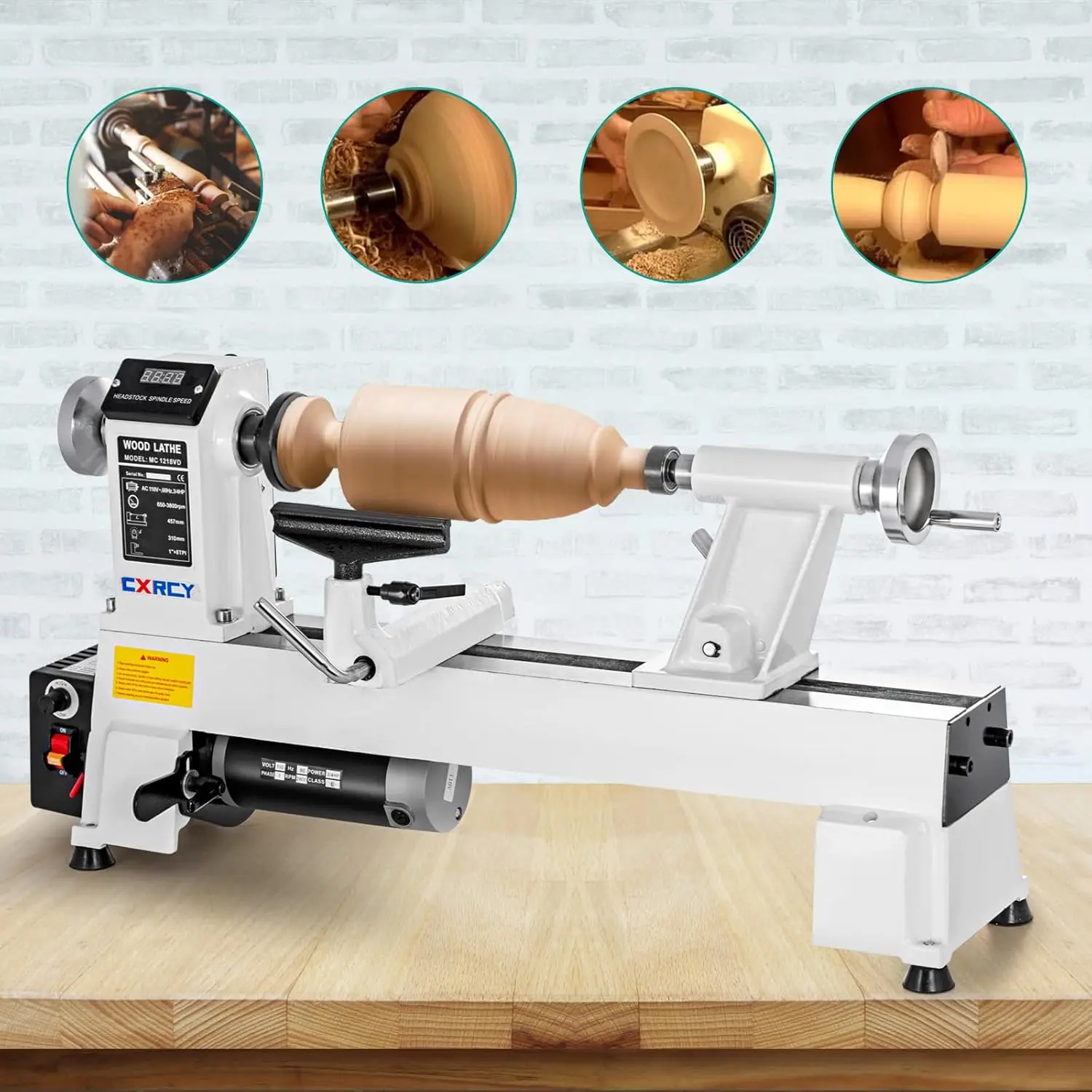 Benchtop Wood Lathe Machine 3/4 HP Infinitely Variable Speed 650-3800 RPM with Goggle for Woodworking, Woodturning