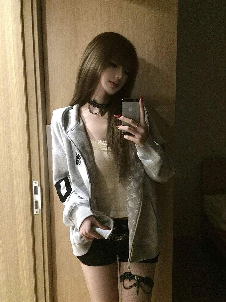 

Утепленный флисовый кардиган на молнии с капюшоном, женская толстовка с длинным рукавом и принтом, весенне-осенняя зимняя верхняя одежда, повседневный стиль