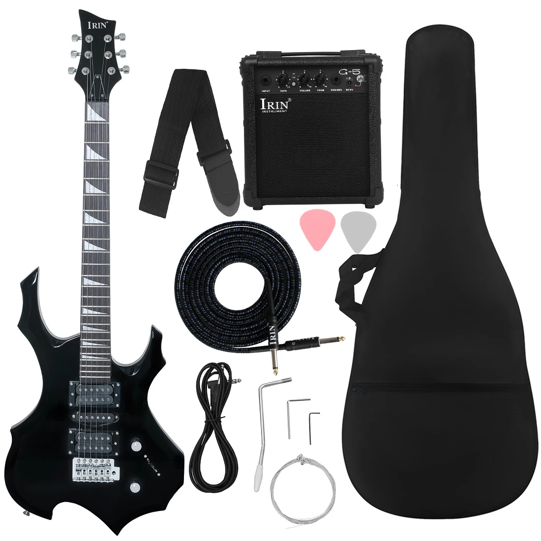 IRIN Black Electric Guitar 24 Frets Maple Neck Flame Electric Guitar Set with Picks Amp Strap Guitar Accessories