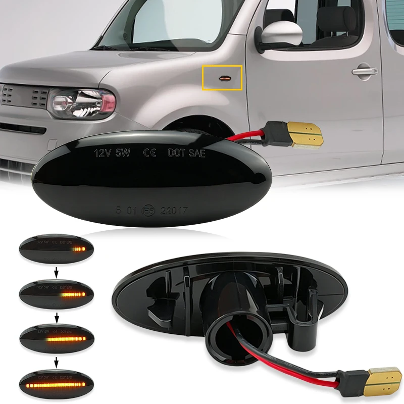 For Nissan X-trail Qashqai J10 Cube Juke Leaf Micra K13 Note E11 Car Side Marker Light Dynamic LED Turn Signal Lamp