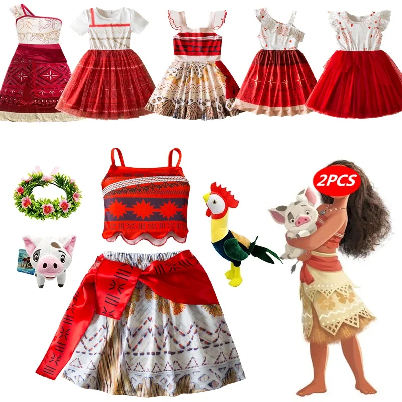 Ocean Adventure 2 Moana Dress Girl Cosplay Princess Vaiana Dress Children Birthday Party Clothes 2025 Halloween Costume for Kids