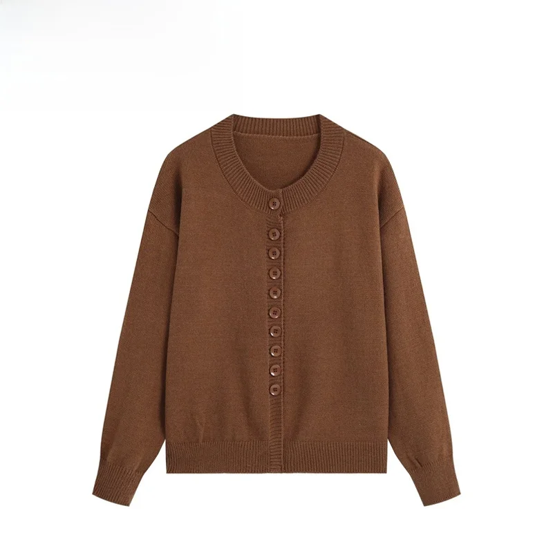 Fashionable Versatile Casual Knitted Open Cardigan Multi-Buckled Women's Short Outerwear Polyester Fiber Long Sleeve Autumn