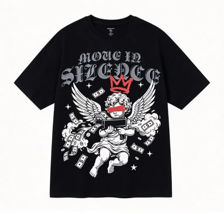 2026 New Best-Seller Trending Vintage Angel Crown Graphic Oversized Short Sleeve T-Shirt, Streetwear Enthusiasts Daily Wear Item