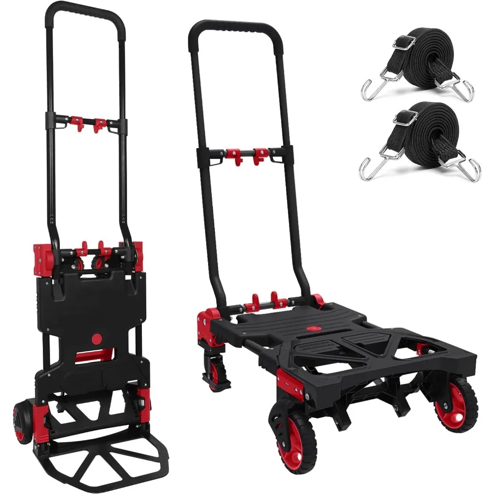 

Oyoest Folding Hand Truck 330lbs Capacity Heavy Duty Dolly Cart with 2 Elastic Bungee Rope,4 Rubber Wheels,Retractable Handle