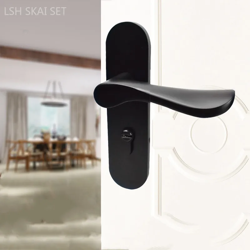 

Black Aluminum Bedroom Door Lock Home Mute Door Handle Lock Body Set Indoor Security Door Locks High Quality Hardware