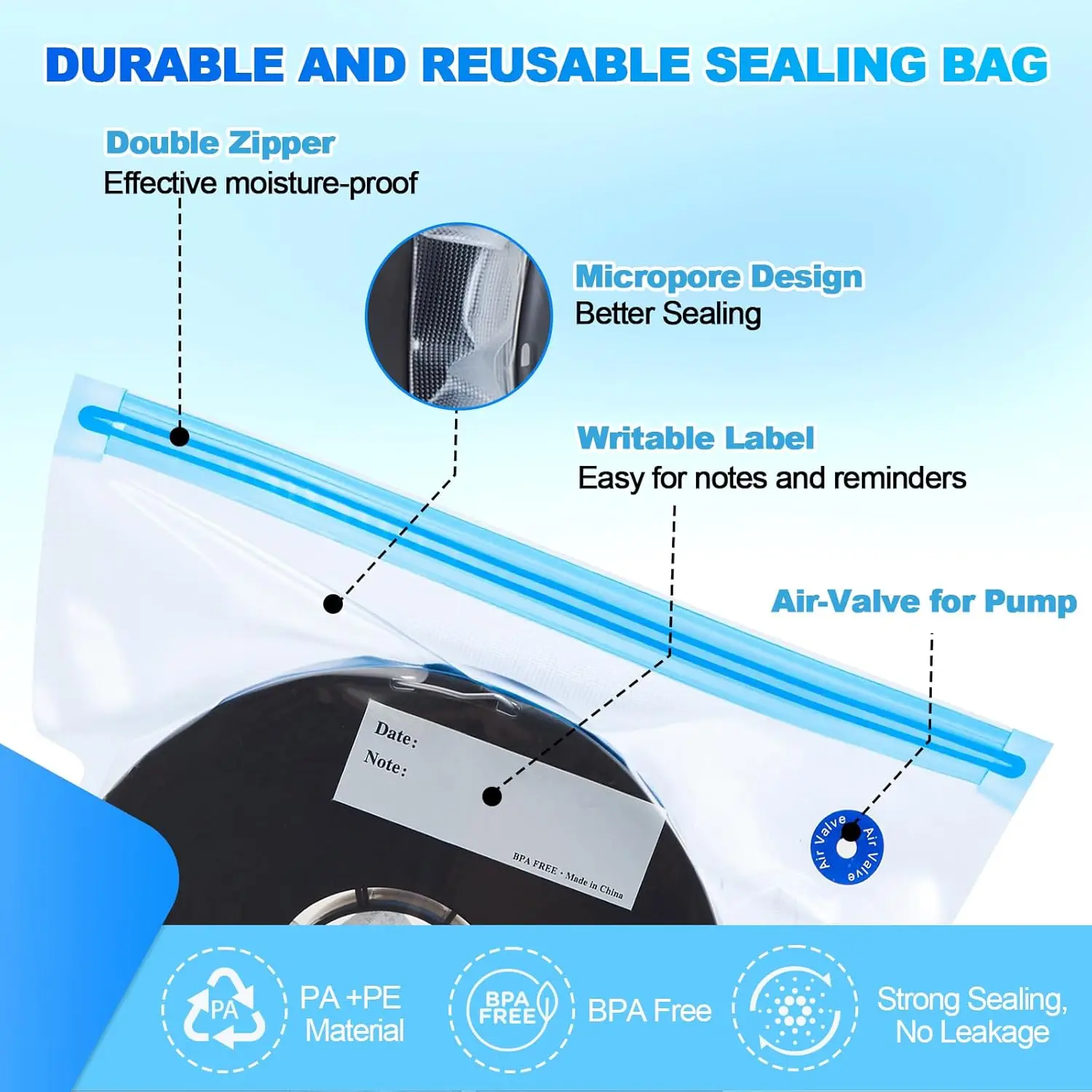 3D Printer Filament Vacuum Storage Bags Kit with Pump Desiccants Clips Moisture Proof Sealed Bag for PLA ABS PETG Filament gallery 2