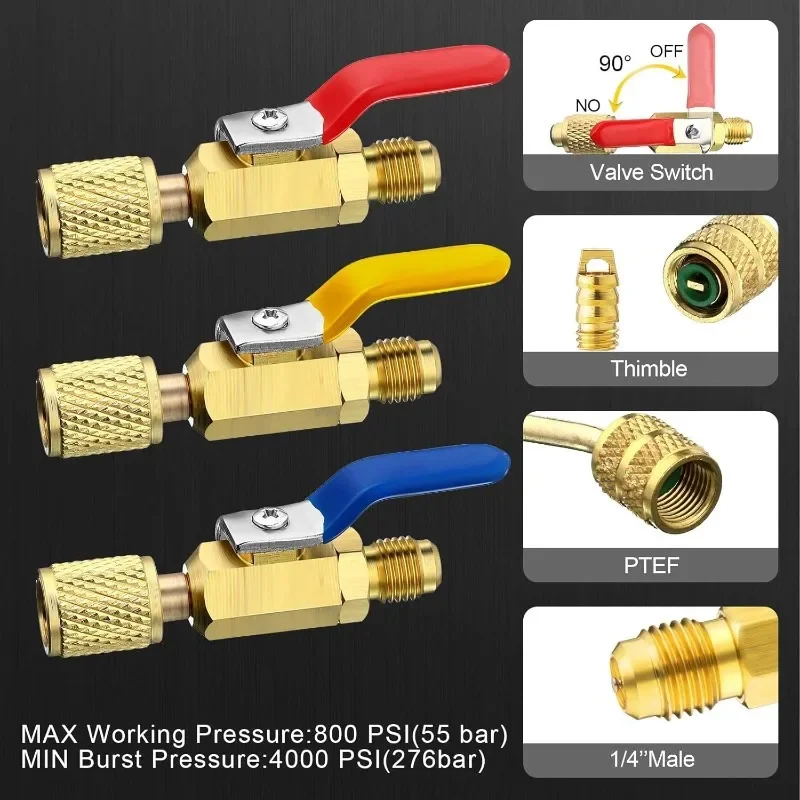 

Air Conditioner Refrigerant Compact Ball Valve 1/4 Inch for R410A R134A HVAC Adapter 5/16Inch Female to 1/4Inch Male Flare Tools