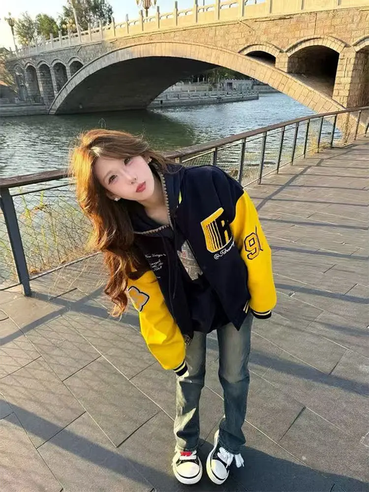 

Baseball Jackets Yellow Womens Spring Clothing Sleeveless Riders Commuting Noctilucent Loose-Fitting O-Neck Padded Oversize