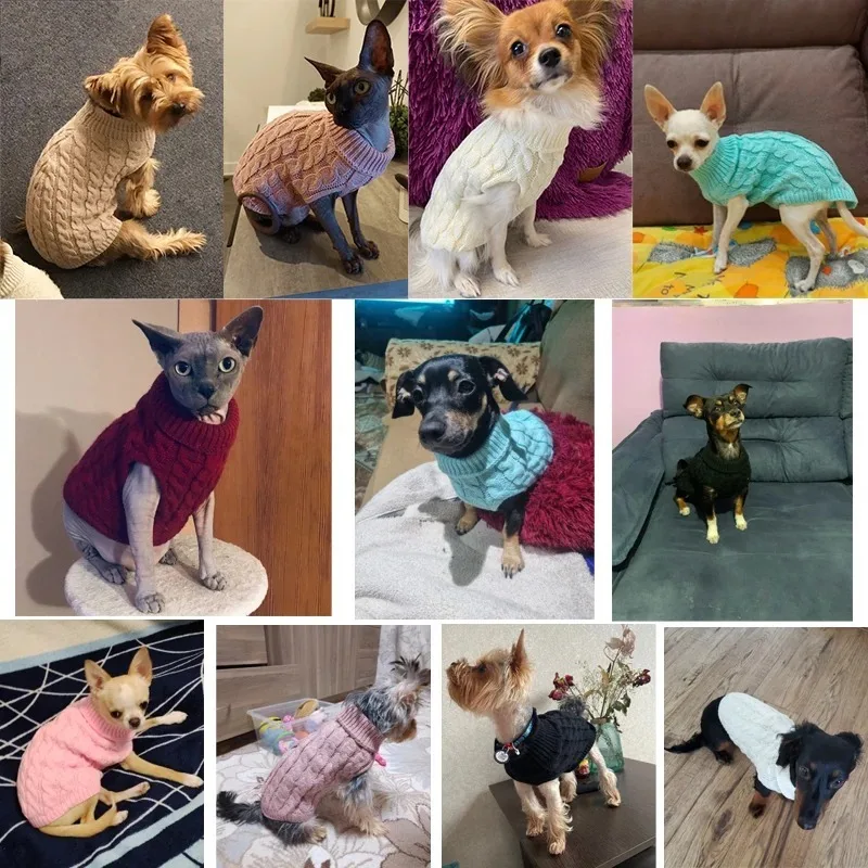 Dog Sweaters Winter Warm Dog Clothes Turtleneck Knitted Pet Clothing Puppy Cat Sweater Vest Chihuahua Yorkie Coat Wholesale