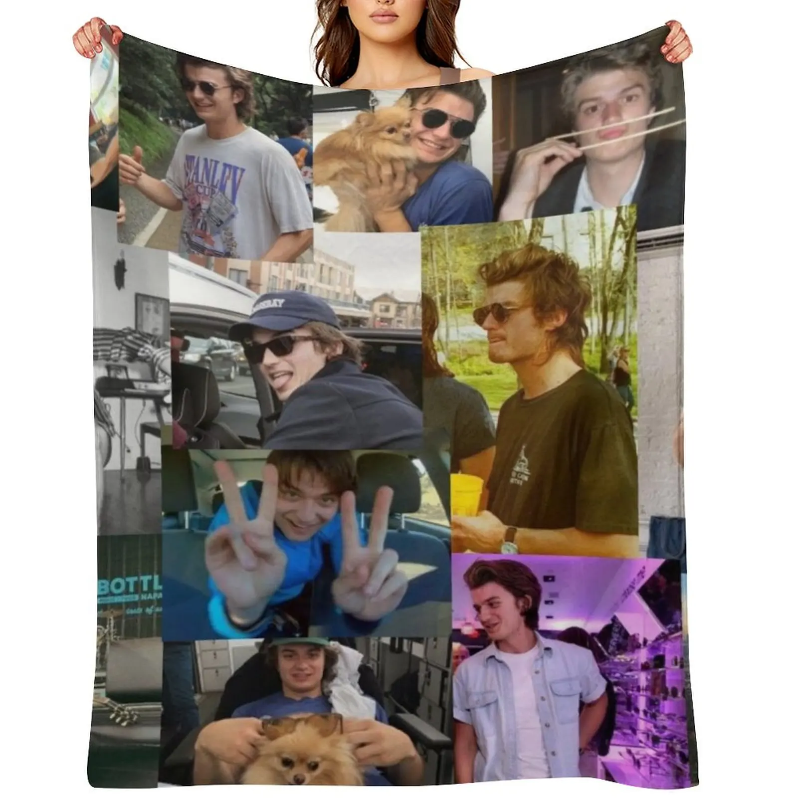 

Joe Keery Pic Collage Throw Blanket Camping Travel Blankets For Sofas halloween Blankets