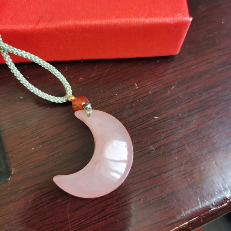 Natural Gold Silk Jade Lotus Root Powder Crescent Women's Jade Pendant