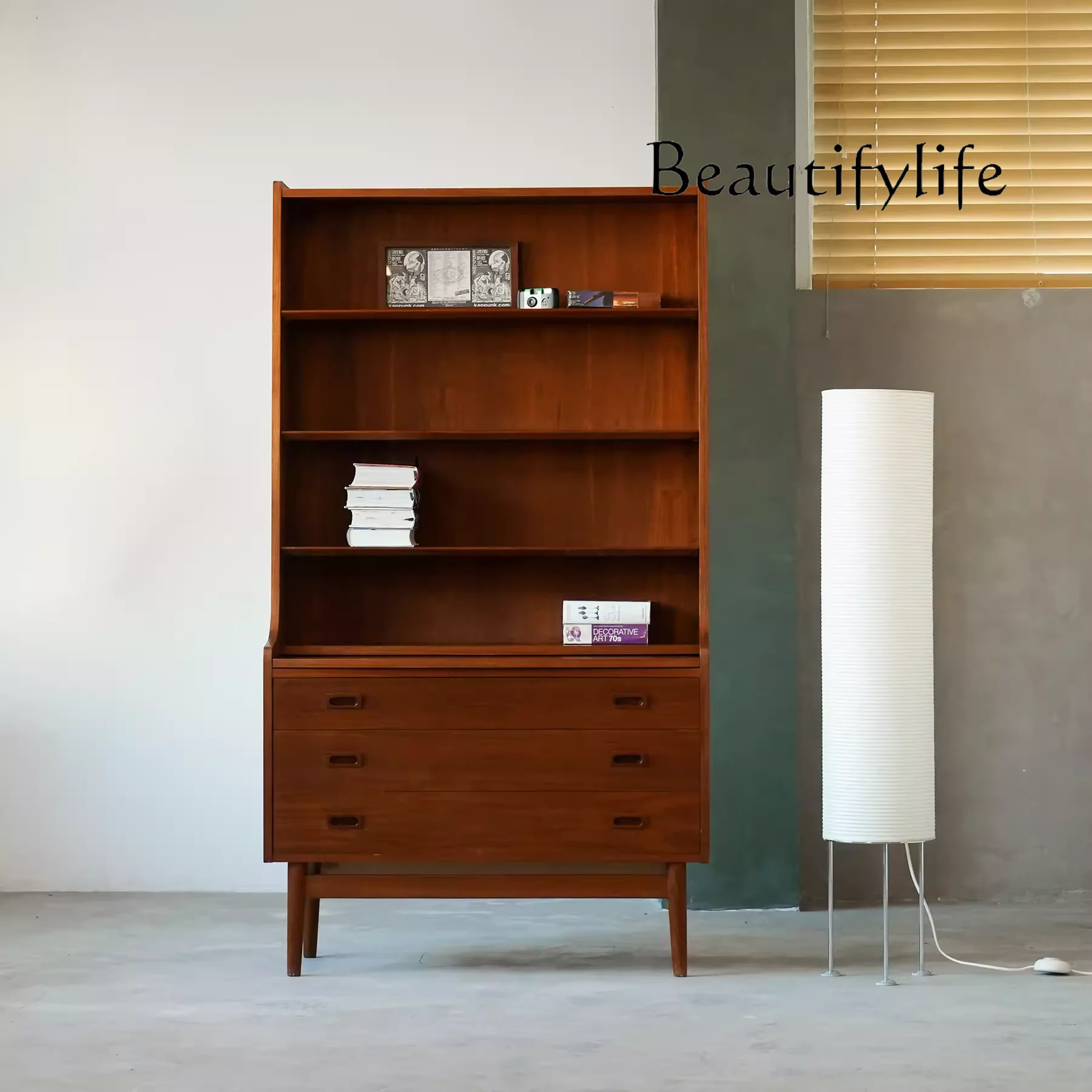 Modern Minimalist Mid-Ancient Bookcase Solid Wood Secretarial Cabinet Vintage Wine Cabinet Storage Storage Sideboard Cabinet