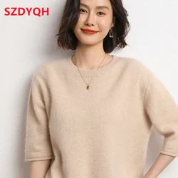 Hot Sale 100% Cashmere Sweaters Women's Loose Large Size Pullovers Autumn Female Casual Clothing Short Sleeve Soft Jumper Tops