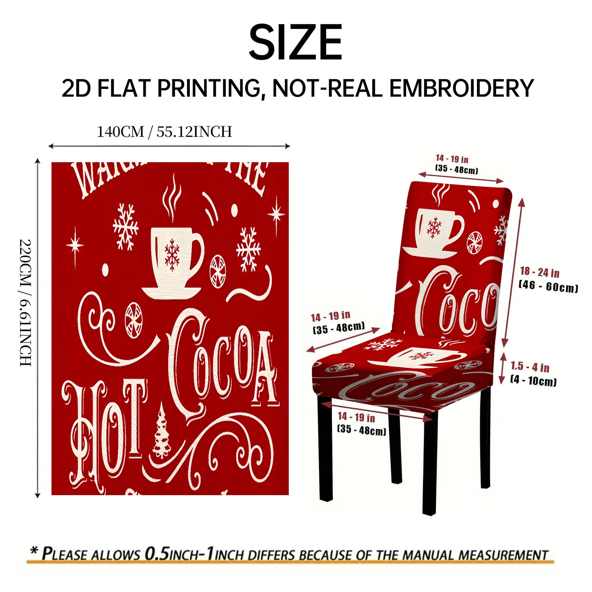 2/4/6 PCS Christmas Hot Cocoa Elastic Dining Chair Covers, Retro 2D Flat Printed Christmas Decoration Chair Covers