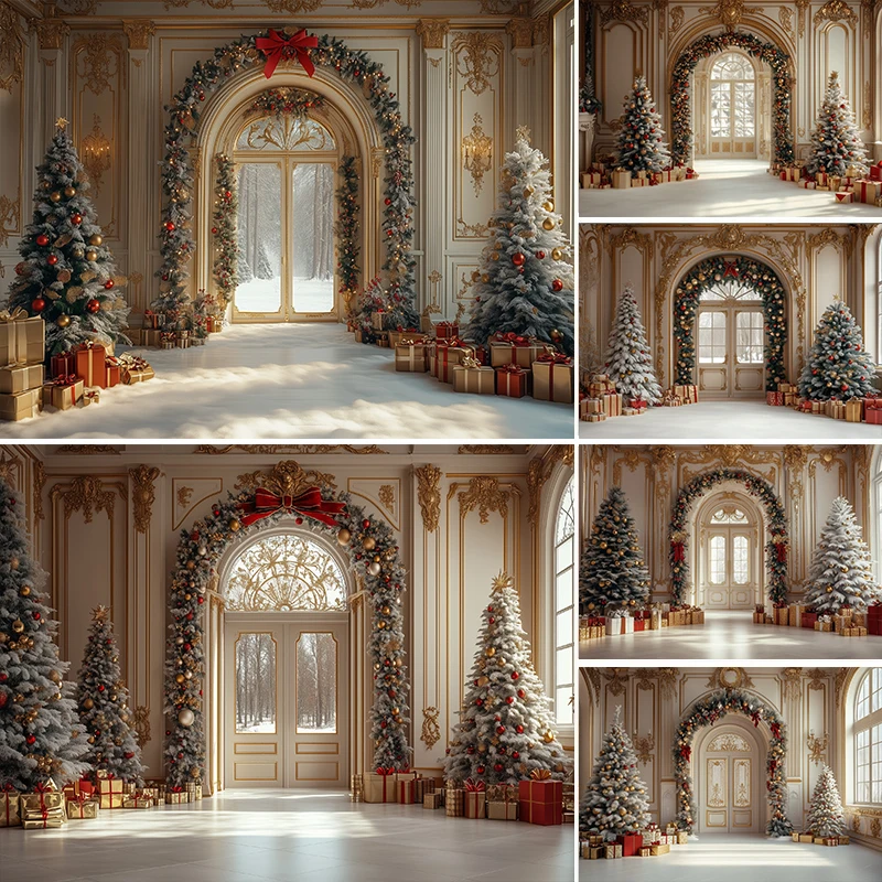 

LS Christmas Arch Wall Backdrops Kids Adult Photography Child Baby Xmas Festival Photocall Props Winter Trees Backgrounds