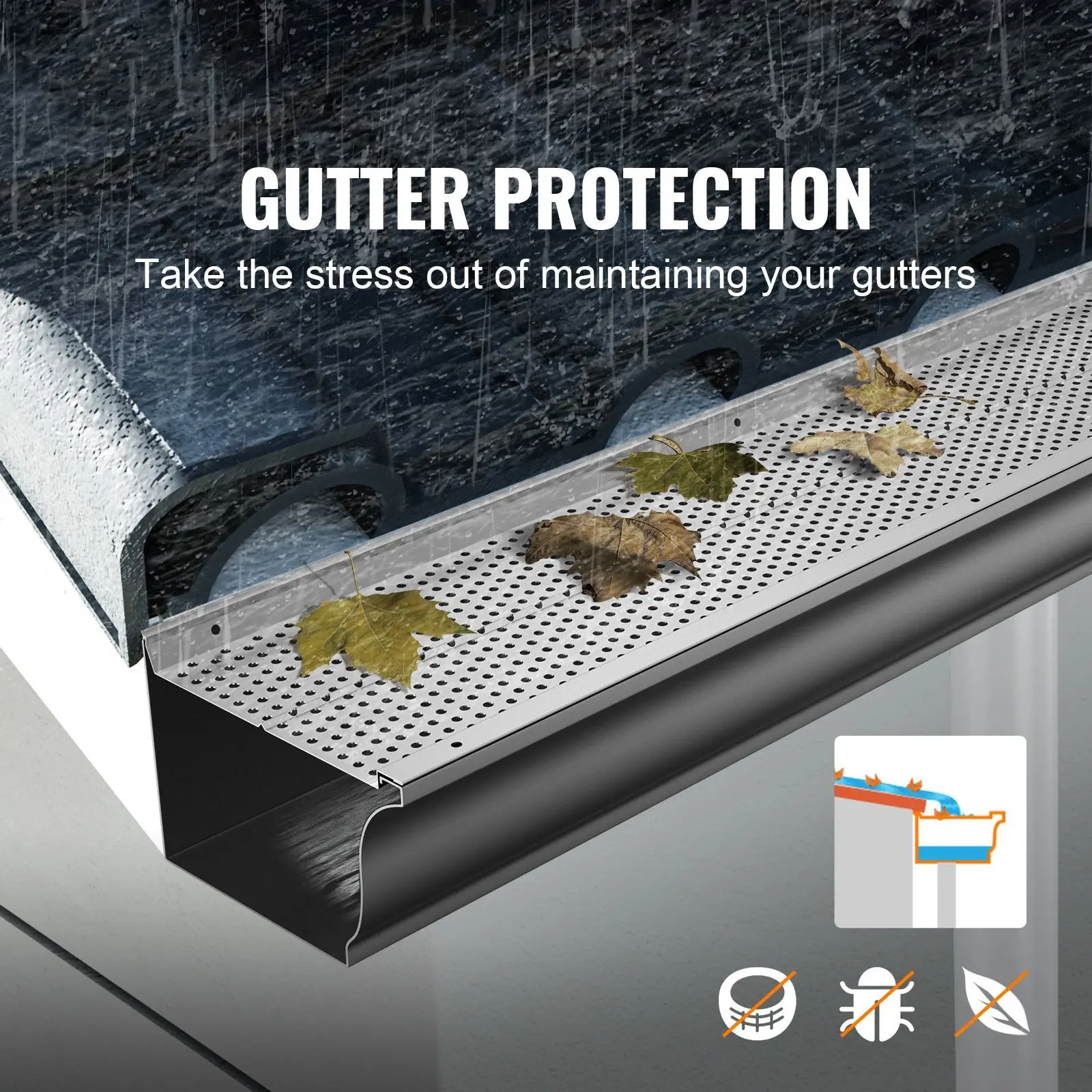 Gutter Guard, 6 inch Width, Aluminum Leaf Filter DIY Gutter Cover, 26 PCS 104 ft Total Length, 0.157'' Hole Diameter & 0.02'' Thick Raptor Gutter Guards Fits Any Roof or Gutter Type