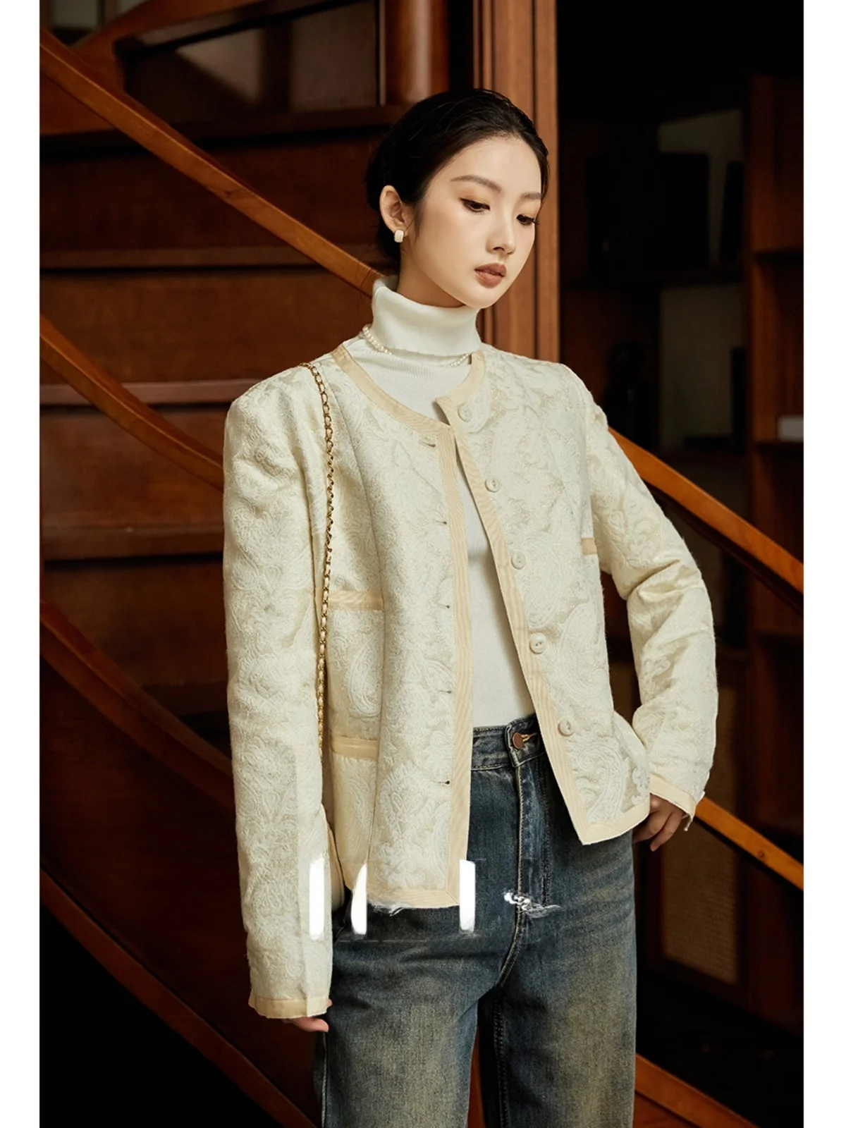 

New Chinese Sle ort Jaet Women's Floing Outerwear Breathable Polyester Spring 2026 JKJS Floral Design