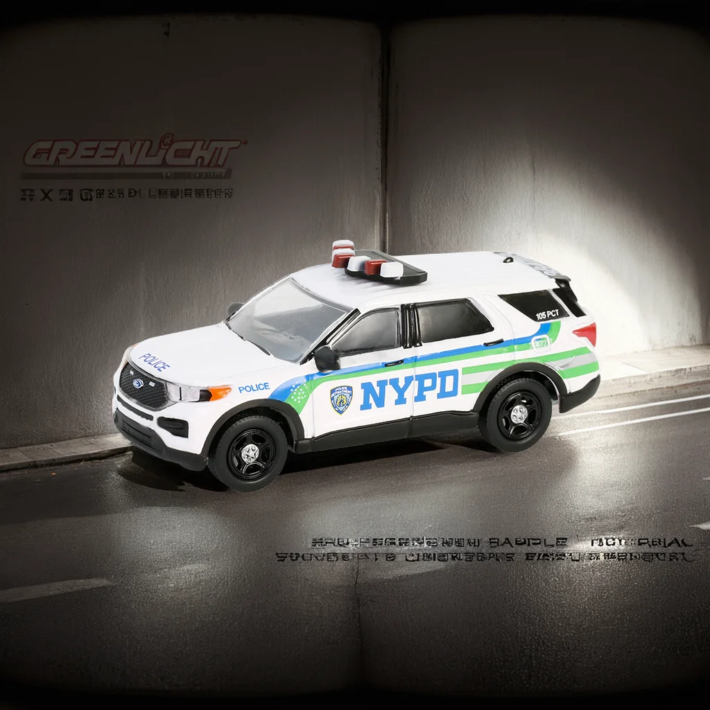 녹색 불빛 1:64 2023 포드 익스플로러 - NYPD 다이캐스트 금속 장난감 자동차 모델 어린이 수집품 선물.
