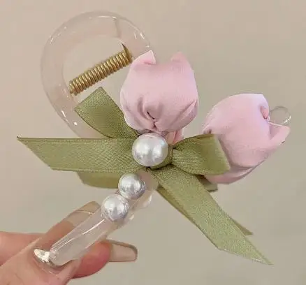 

Tulip Hair Claw Clip Women Fabric Barrette Clamp Styling Accessory Small Flower Cute Mini Claw Clips for Girls