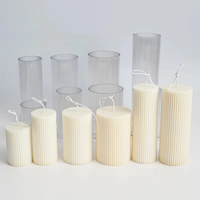 Geometric Striped Candle Mold Easy Demould DIY Cylindrical Flat Top Acrylic Plastic Candle Making Mould Supplies Art Home Decor