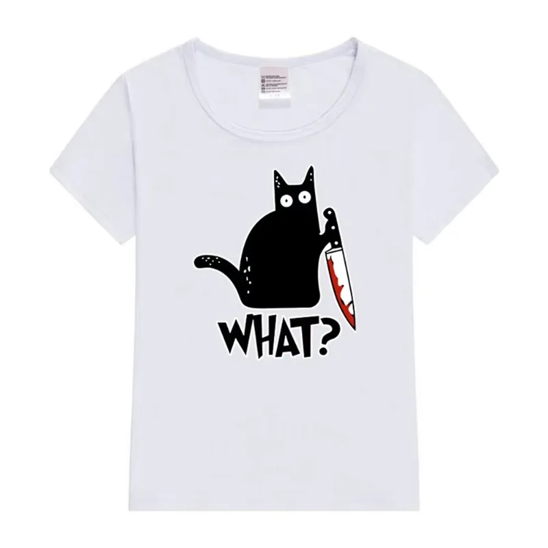 

Funny Cat Graphic Tops Cat What Murderous Black Cat with Knife Gift Premium T-Shirt Classic Cat T-Shirt Girls Tee Shirts