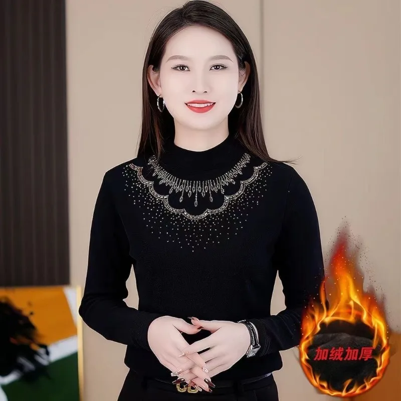 Thiened Lined  High Collar Warm Slim Fit Base Autumn Winter Fashion Women's Commute Top TT85