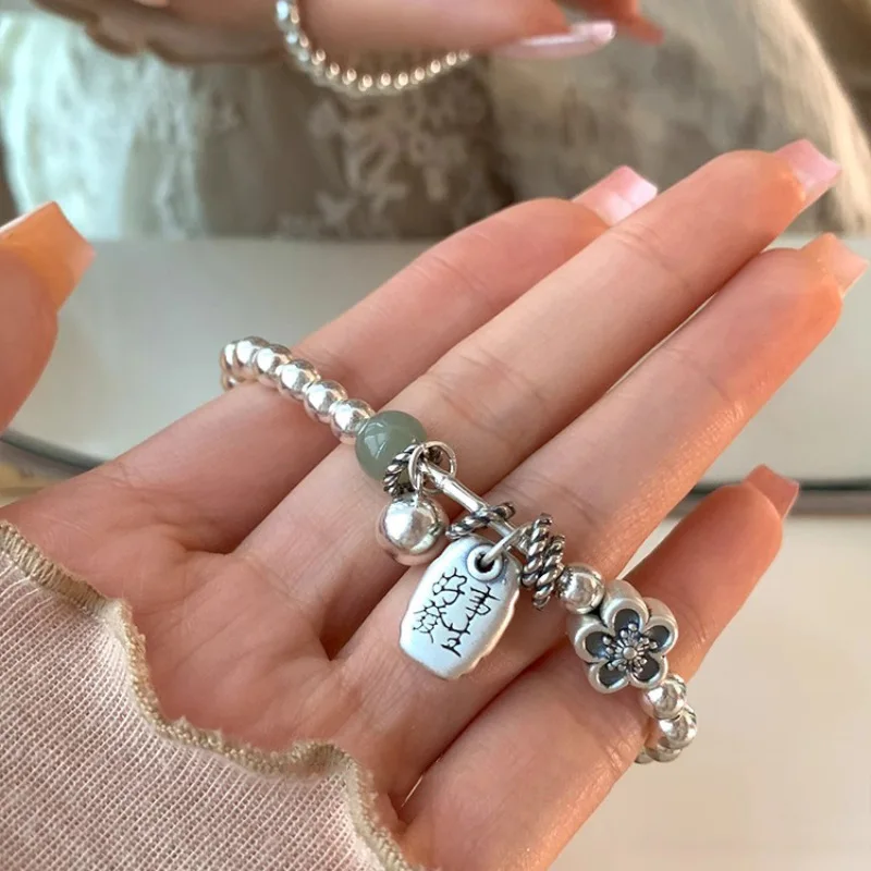 

New 925 Sterling Silver Good Luck Ball Flower Jade Geometric Bracelet For Woman Girl Fashion Jewelry Gift Dropship Wholesale