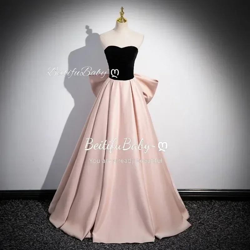 BeitifuBaby Customizable Evening Dress for Women Elegant Princess Style Detachable Sleeves Bow Banquet Ball Gown Formal Dresses